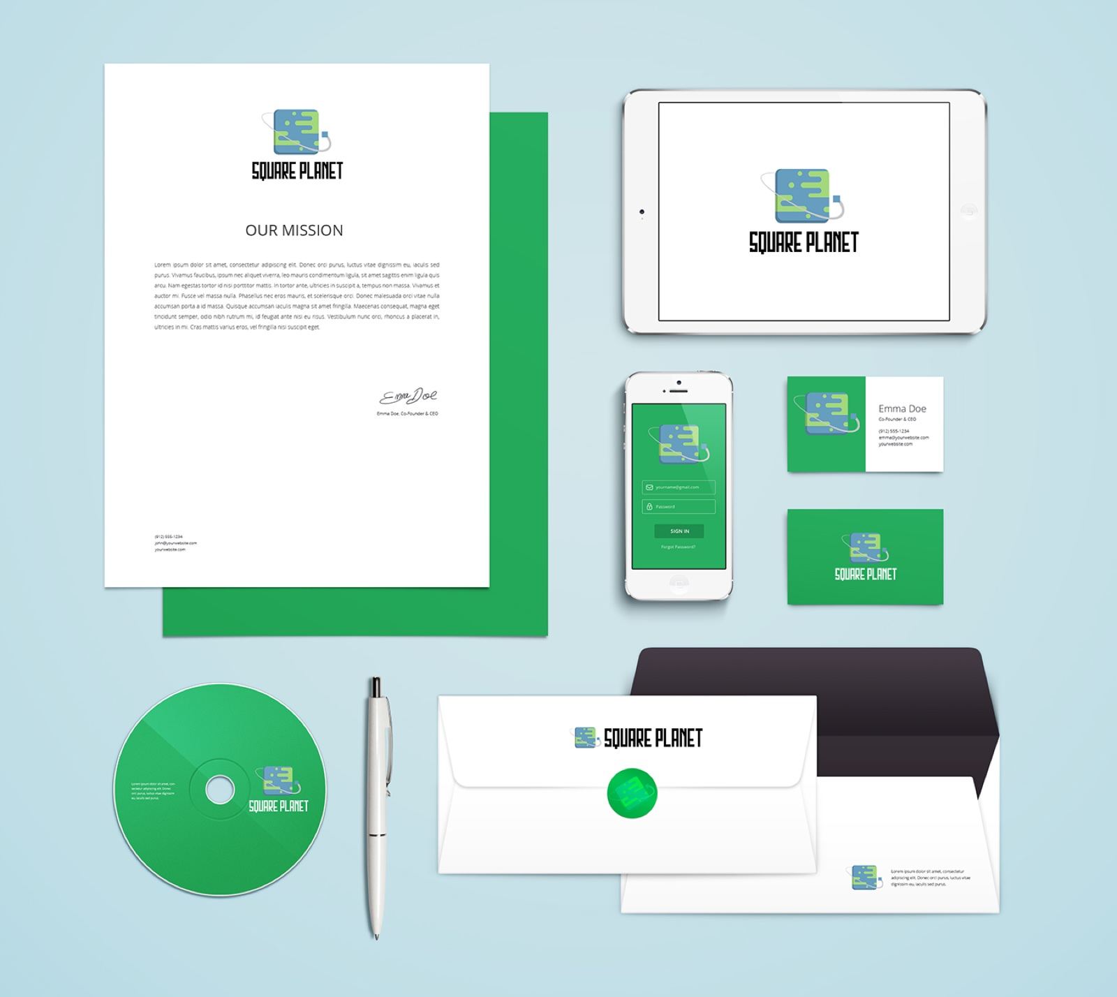 Square Planet: identity presentation